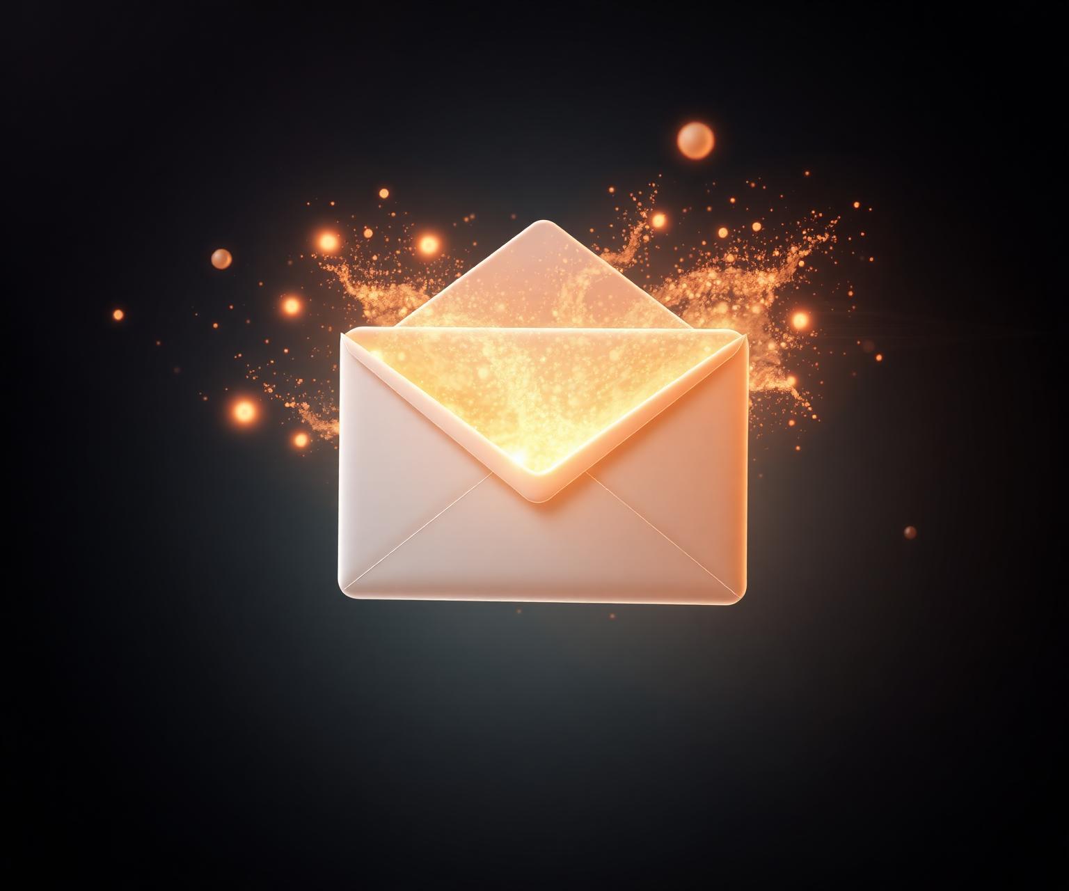A glowing envelope dissolving into amber light